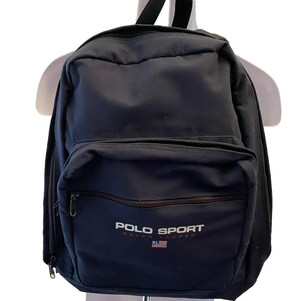 Vintage 90s/Y2K Polo Sport Ralph Lauren Backpack Navy Blue Canvas School Beach